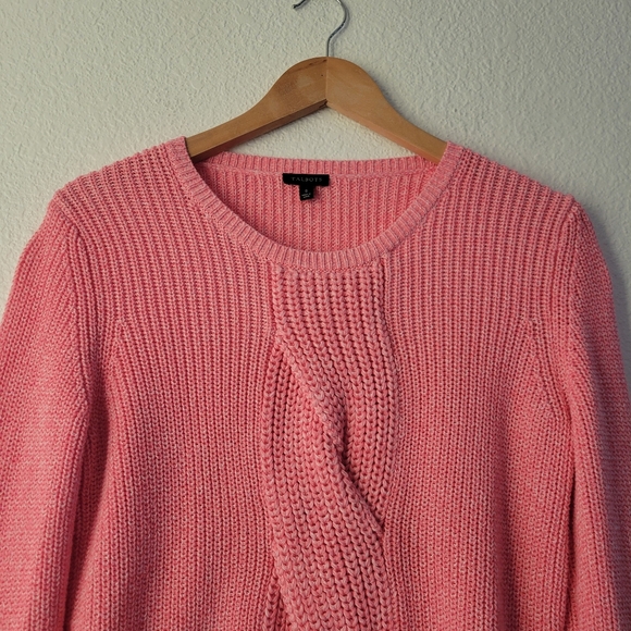 Talbots Marled Pink Twisted Cable Knit Crewneck Sweater Size Small - Picture 2 of 5